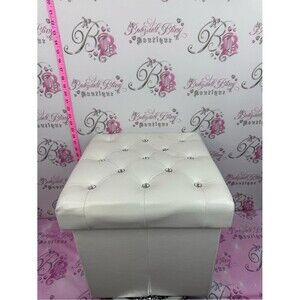 Bouclair storage Elegant White Tufted Storage Ottoman with Crystal Buttons  bin